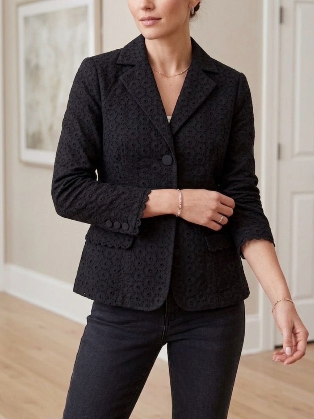 CAbi Flamenco Eyelet Black Jacket style #5293 size 6